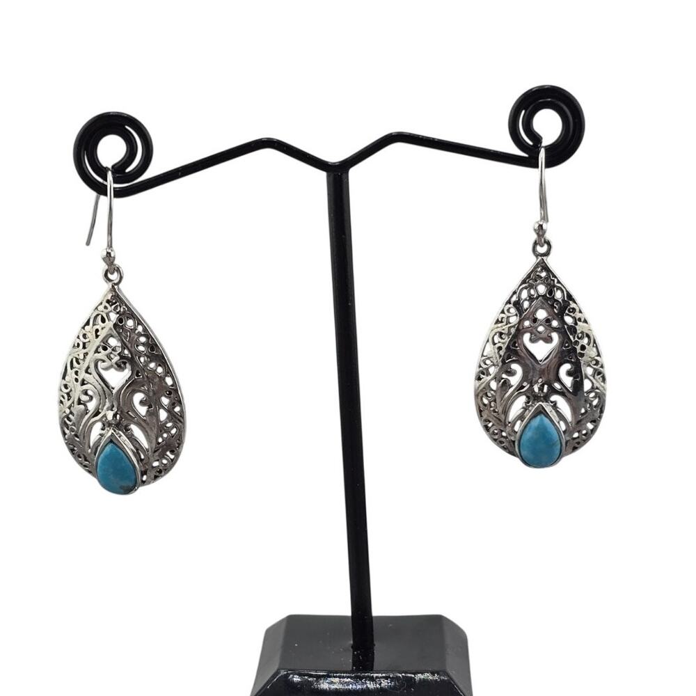 Sterling Silver Teardrop Natural Laminar Drop Dangle Hook Earrings 1.5"